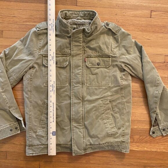 Levis Jacket Mens Small Olive Green Sherpa Lined Field Military Utility Canvas - Picture 6 of 12